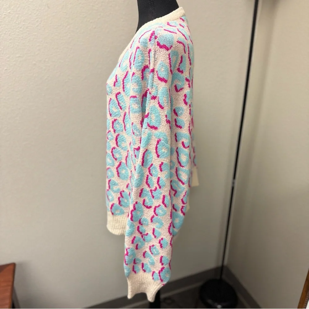 Peach Love Blue & Pink Colorful Patterned Women's Sweater. Size Large - Picture 2 of 5